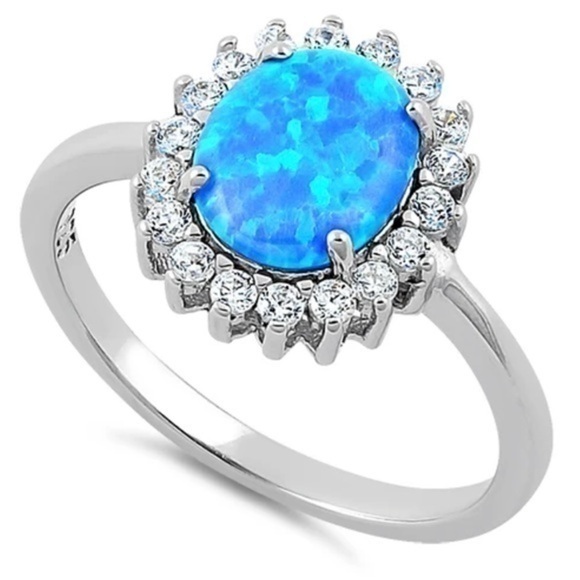 Jewelry - 925 Sterling Silver Oval Blue Lab Opal CZ Ring